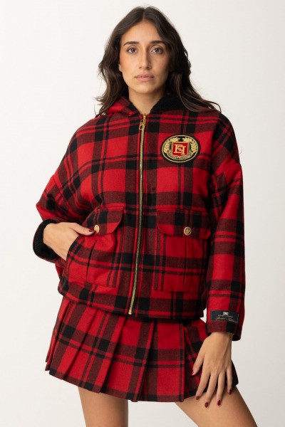 Elisabetta Franchi  Giubbotto in tartan con cappuccio e patch GB00447E2 RED PASSION/NERO