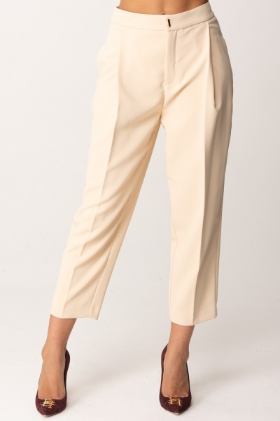 Elisabetta Franchi  Cropped Trousers with Pleats and Crease PA01447E2 CREMA