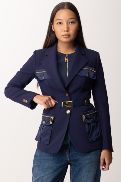 Elisabetta Franchi  Giacca con tasconi e cintura GI10646E2 NAVY