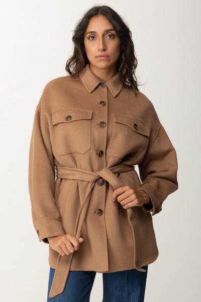 Twin-Set  Cappotto caban in panno con cintura 242TP2060 SANDY BROWN