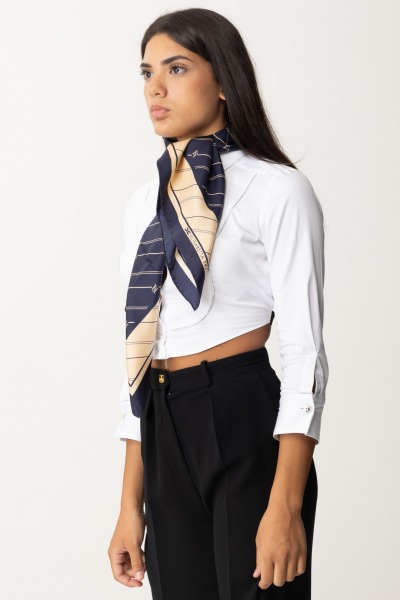 Elisabetta Franchi  Silk scarf with diagonal stripes and logo FO01L46E2 NAVY/CREMA