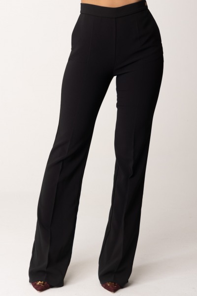 Elisabetta Franchi  Flared Pants with Logo at the waist PA03046E2 NERO