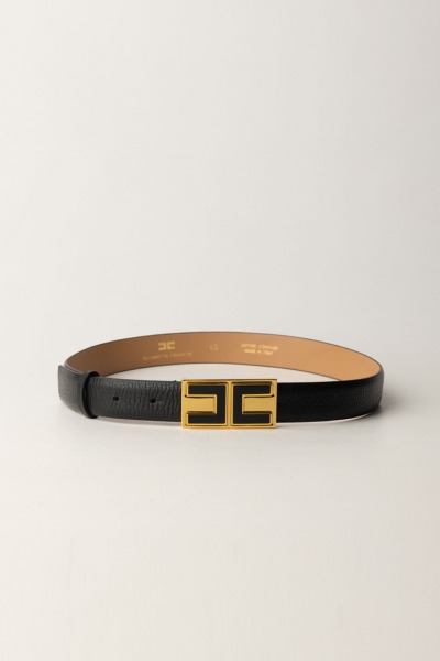 Elisabetta Franchi  Slim leather belt with enameled logo CT02S46E2 NERO