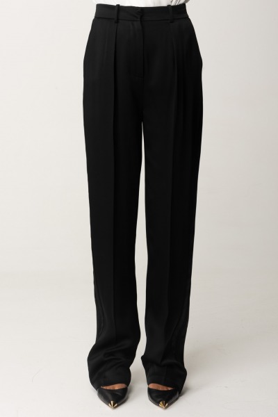 Elisabetta Franchi  Straight pants in satin with pleats PA04647E2 NERO