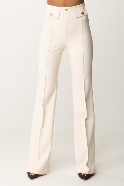 Elisabetta Franchi  Pantaloni palazzo in doppio crêpe stretch PA02546E2 BURRO