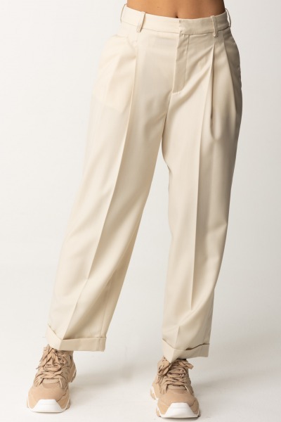 Elisabetta Franchi  Pantalon en laine cool avec plis et revers PA01247E2 CREMA