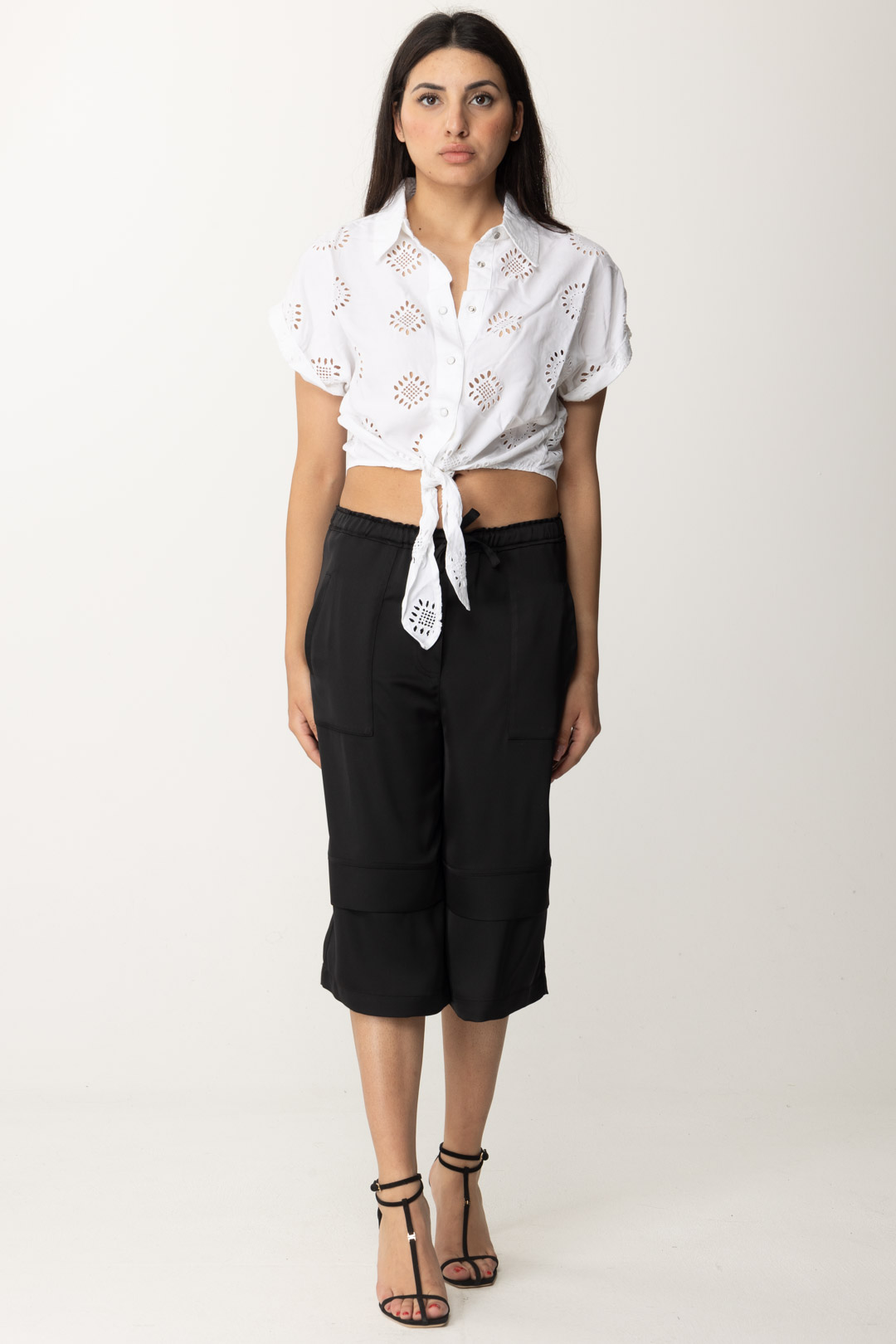 Preview: Pinko Satin Bermuda Shorts with Drawstring NERO LIMOUSINE