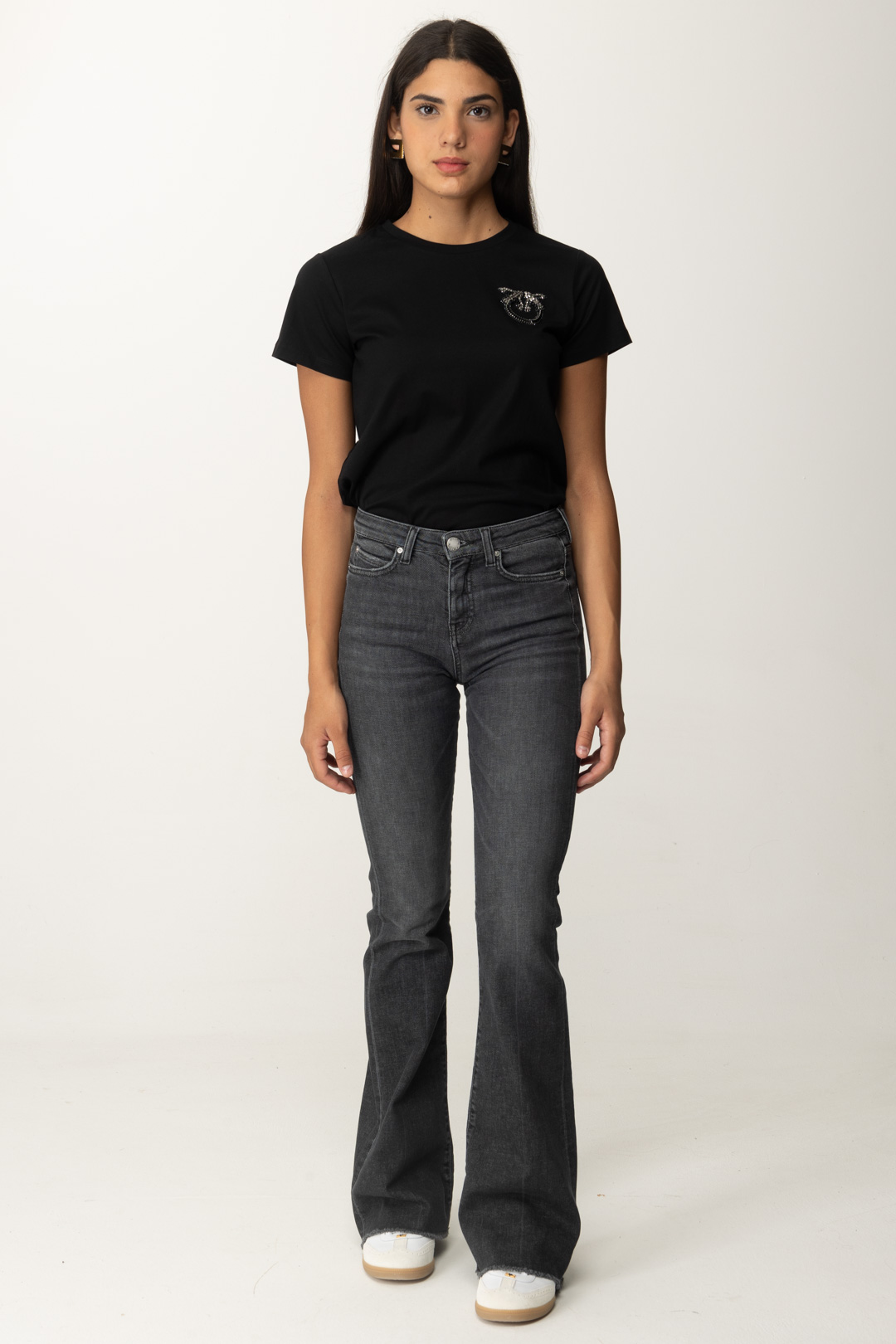 Preview: Pinko T-shirt with Jewel Logo Embroidery NERO LIMOUSINE