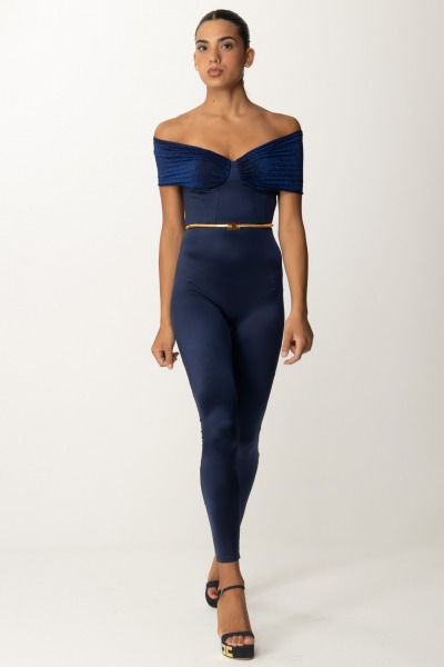 Elisabetta Franchi  Combinaison en lycra avec ceinture et empiècement lurex TU01847E2 NAVY