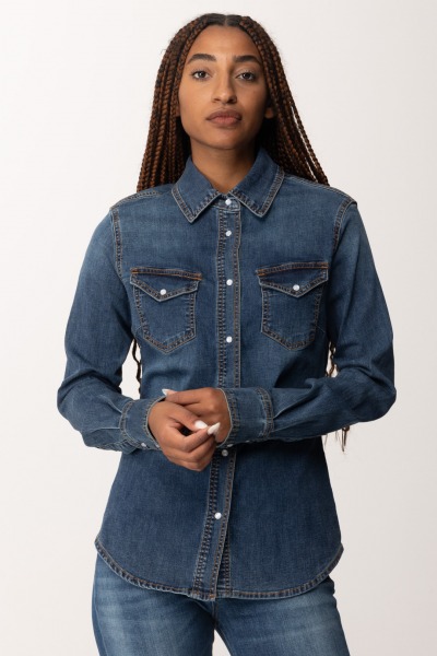 Manila Grace  Fitted denim shirt C004CU MEDIUM BLUE