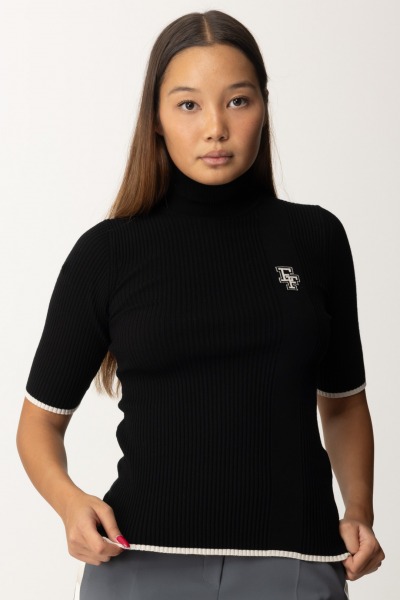 Elisabetta Franchi  Camiseta de punto con cuello alto y logo MK89M46E2 NERO/BURRO