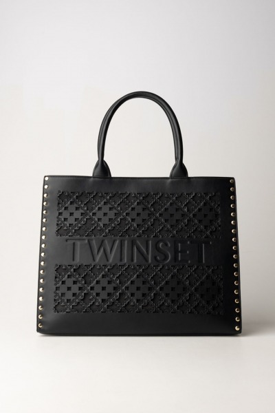 Twin-Set  Torba typu hobo z frędzlami 242TB7370 NERO