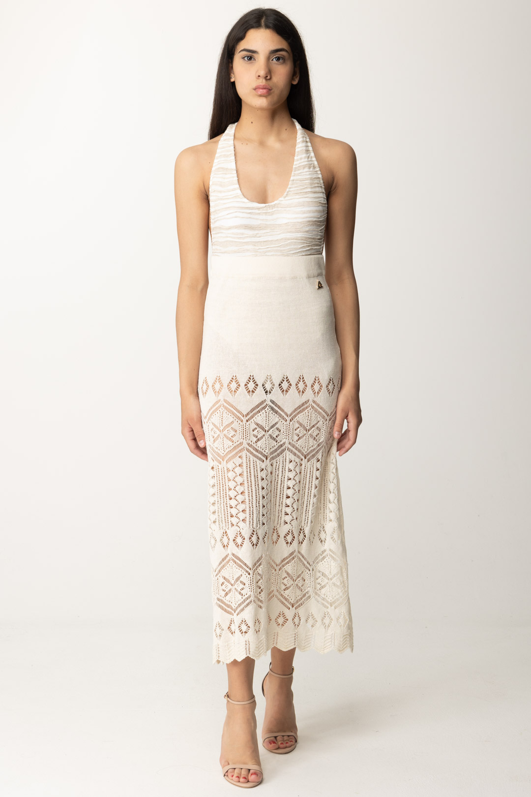 Preview: AKEP Perforated Linen Knit Maxi Skirt Panna