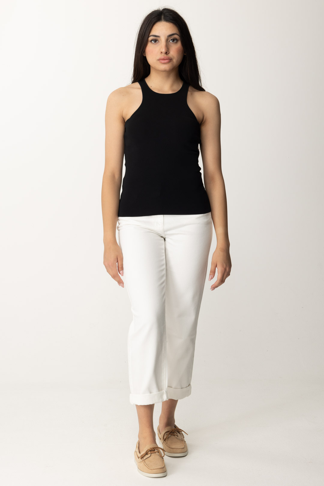 Preview: Patrizia Pepe Basic Tank Top with Lettering on the Back Nero