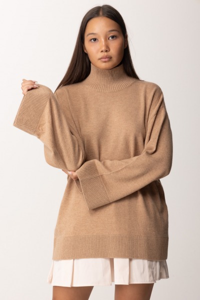 Elisabetta Franchi  Cashmere blend turtleneck with logo MK65S46E2 CAMEL MELANGE/AVORIO