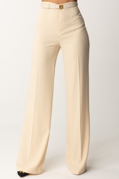 Elisabetta Franchi  Pantalón palazzo de raso con cinturón PA06147E2 CREMA