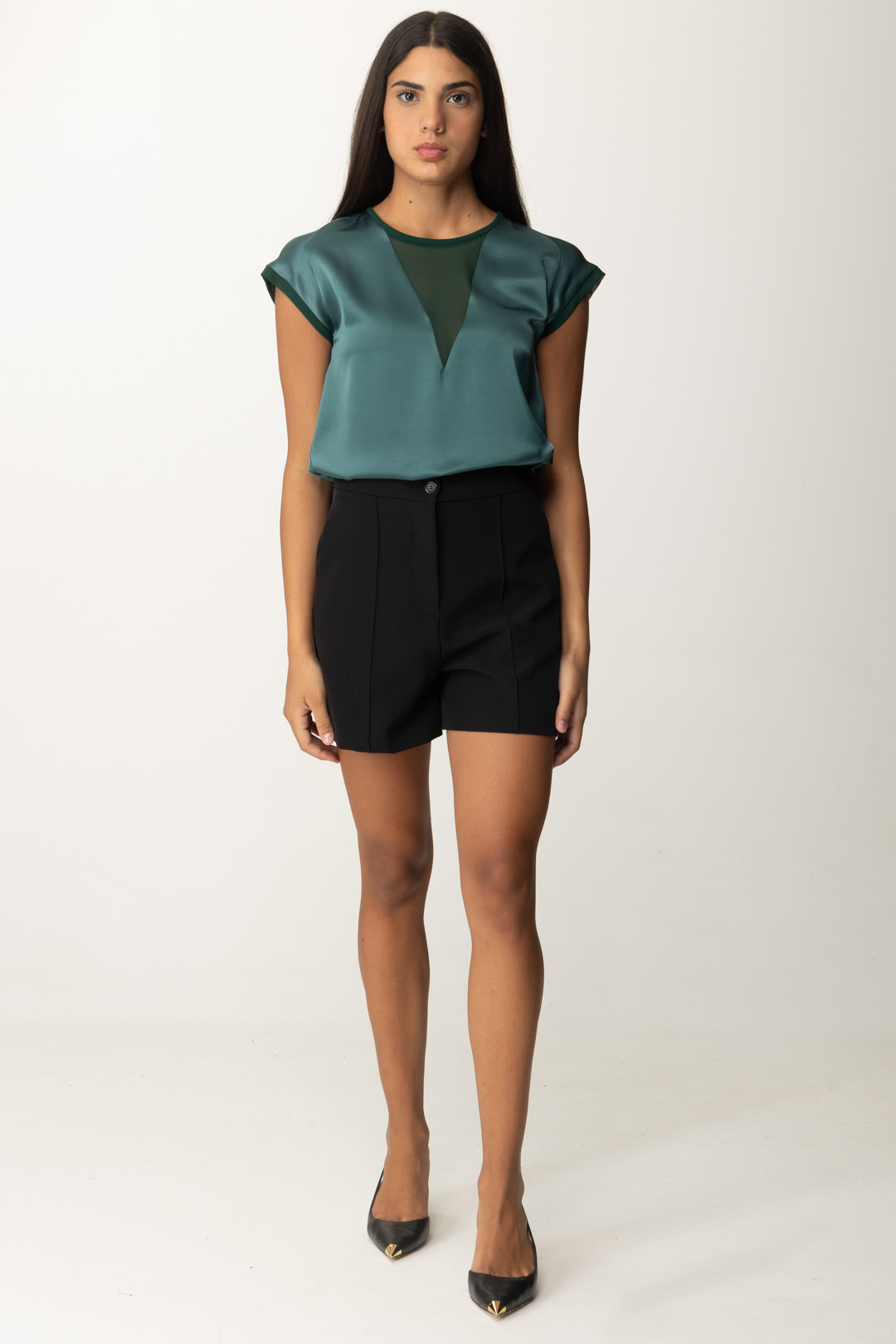 Vista previa: Pinko Blusa de raso con aplicación de georgette VERDE BOTTIGLIA SCURO