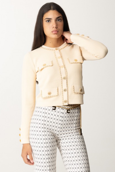 Elisabetta Franchi  Crop Cardigan with Chain Detail MK63B46E2 CREMA