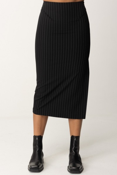 Patrizia Pepe  Midi Pencil Skirt in Pinstripe Fabric 8G0411 A457 BLACK STRIPES