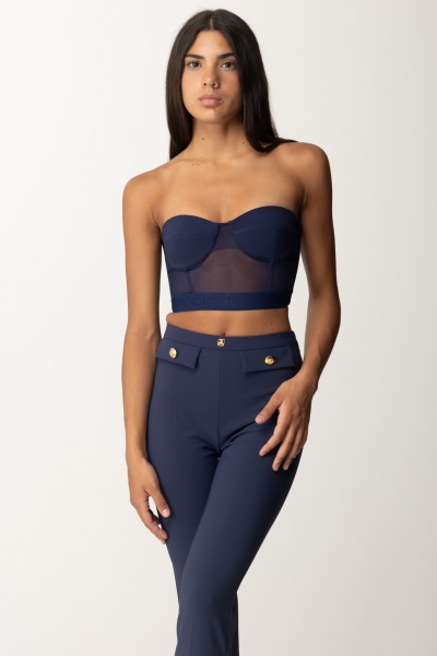 Elisabetta Franchi  Top balconette con tul con elástico TO00647E2 NAVY