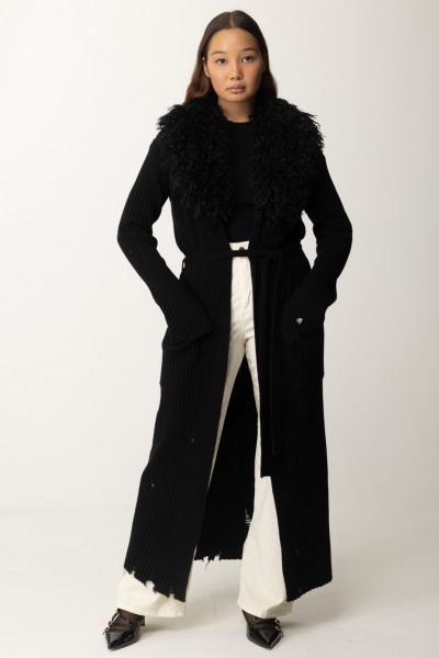 Aniye By  Kate Knit Coat with Faux Fur Collar 181011 BLACK