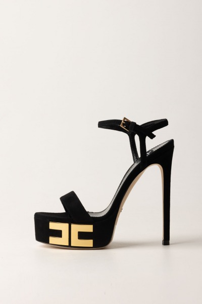 Elisabetta Franchi  Suede sandals with platform and logo SA45L47E2 NERO