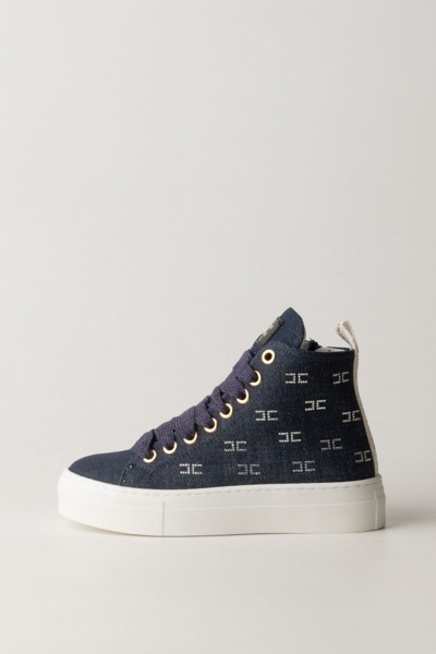 ELISABETTA FRANCHI BAMBINA  High-Top Sneakers with Logo in Rhinestones F4A9-E0107-1781800- BLU