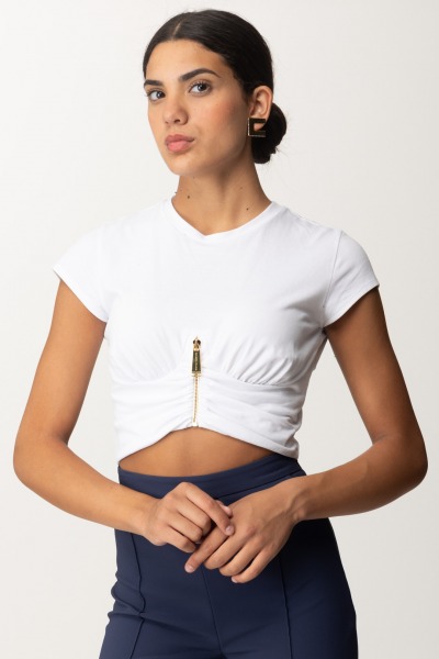 Elisabetta Franchi  Zip Crop T-shirt MA00846E2 GESSO