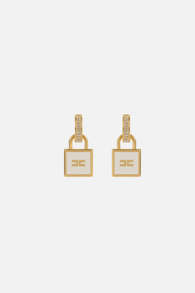 Elisabetta Franchi  Rhinestone and Padlock Earrings OR27K46E2 ORO GIALLO/AVORIO