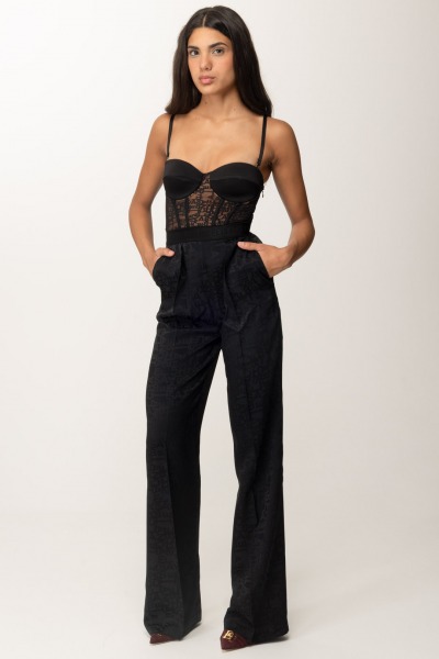 Elisabetta Franchi  Jumpsuit with bustier and palazzo in jaquard tulle TU00746E2 NERO