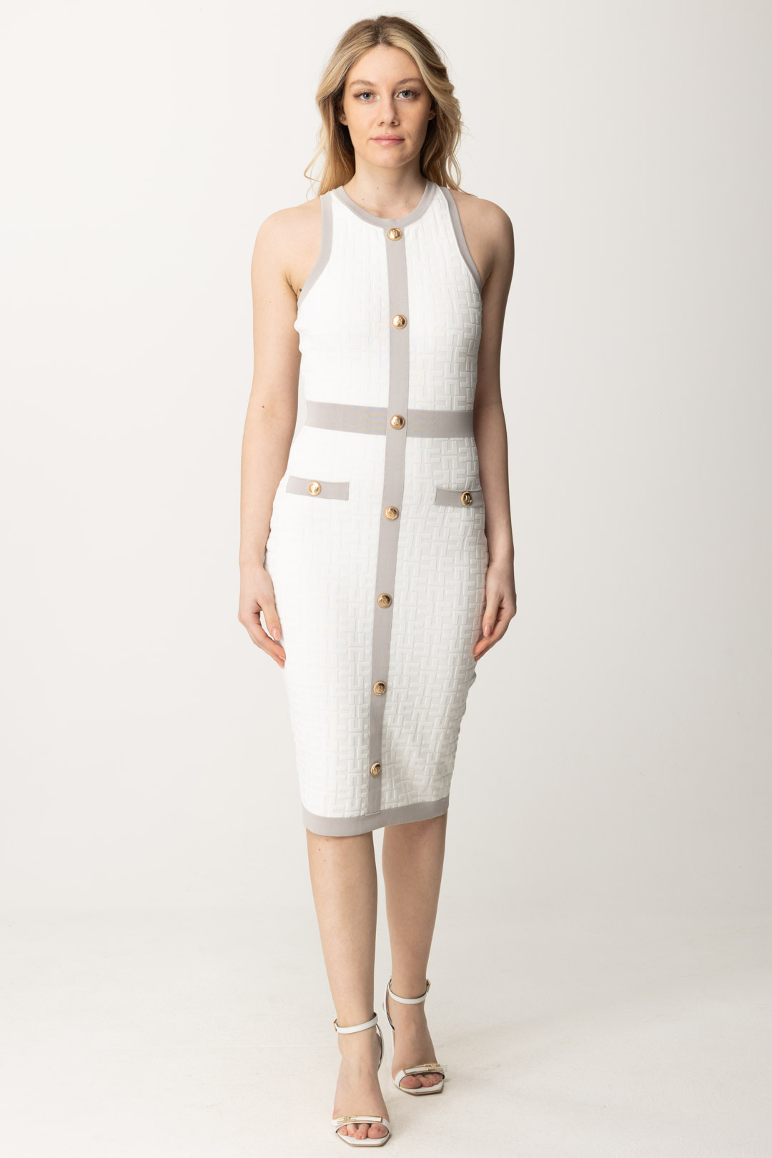 Preview: Elisabetta Franchi Embossed midi dress Avorio