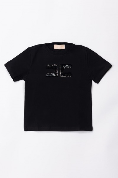 ELISABETTA FRANCHI BAMBINA  Camiseta con logo de lentejuelas EFTS2140JE006.N000 BLACK