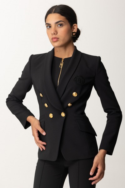 Elisabetta Franchi  Double-breasted jacket with embroidered coat of arms GI09346E2 NERO