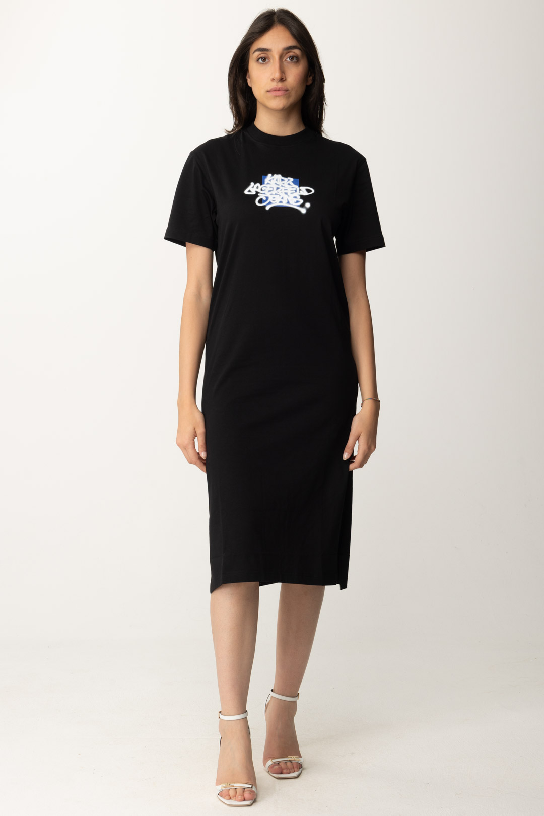 Vorschau: Karl Lagerfeld Maxi-T-Shirt-Kleid mit Aufdruck Black