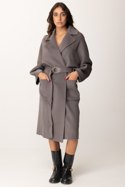 Elisabetta Franchi  Wool Robe Coat CP54D46E2 STEEL