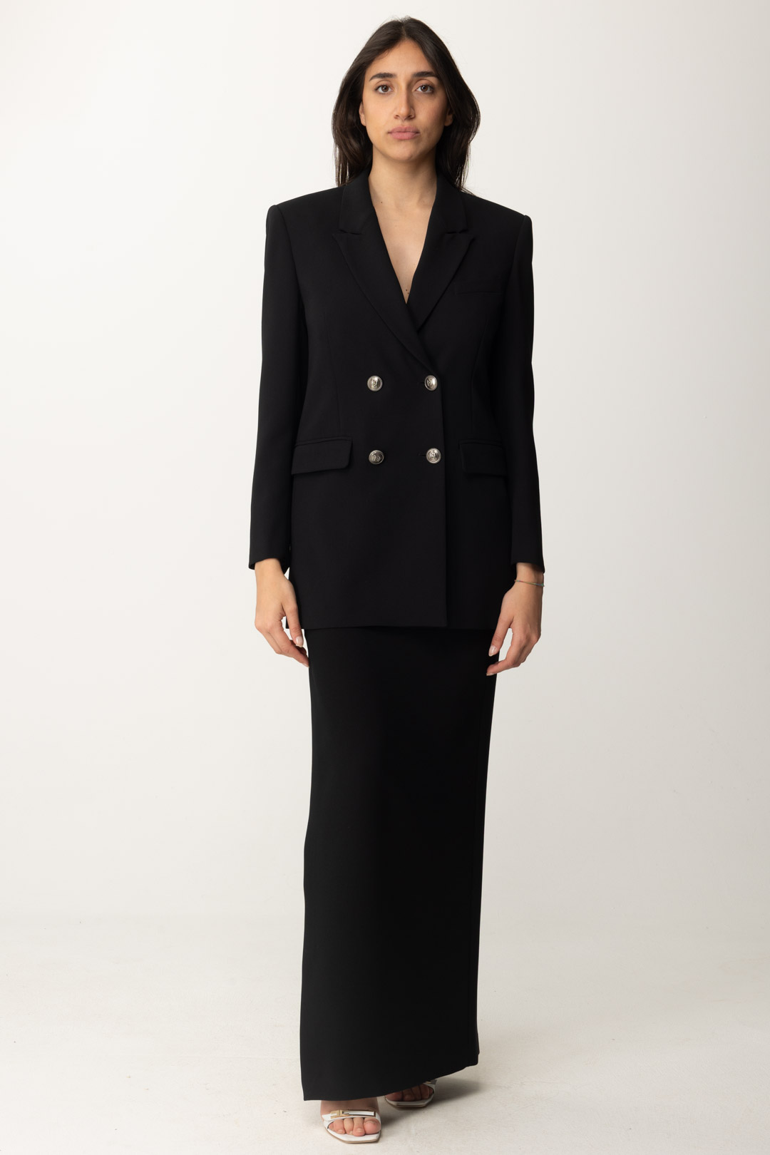 Preview: Elisabetta Franchi Double-Breasted Jacket with Peak Lapels Nero