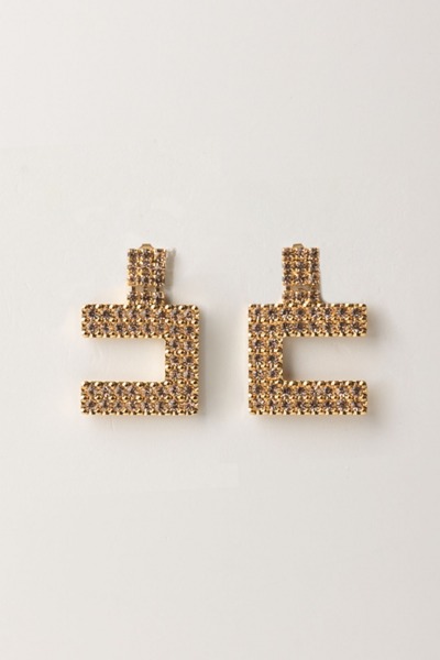 Elisabetta Franchi  Logo Earrings with Rhinestones OR07B46E2 ORO GIALLO/NAVY