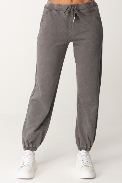 Twin-Set  Joggers in cotone con coulisse 242LI2TBB BLACKENED PEARL