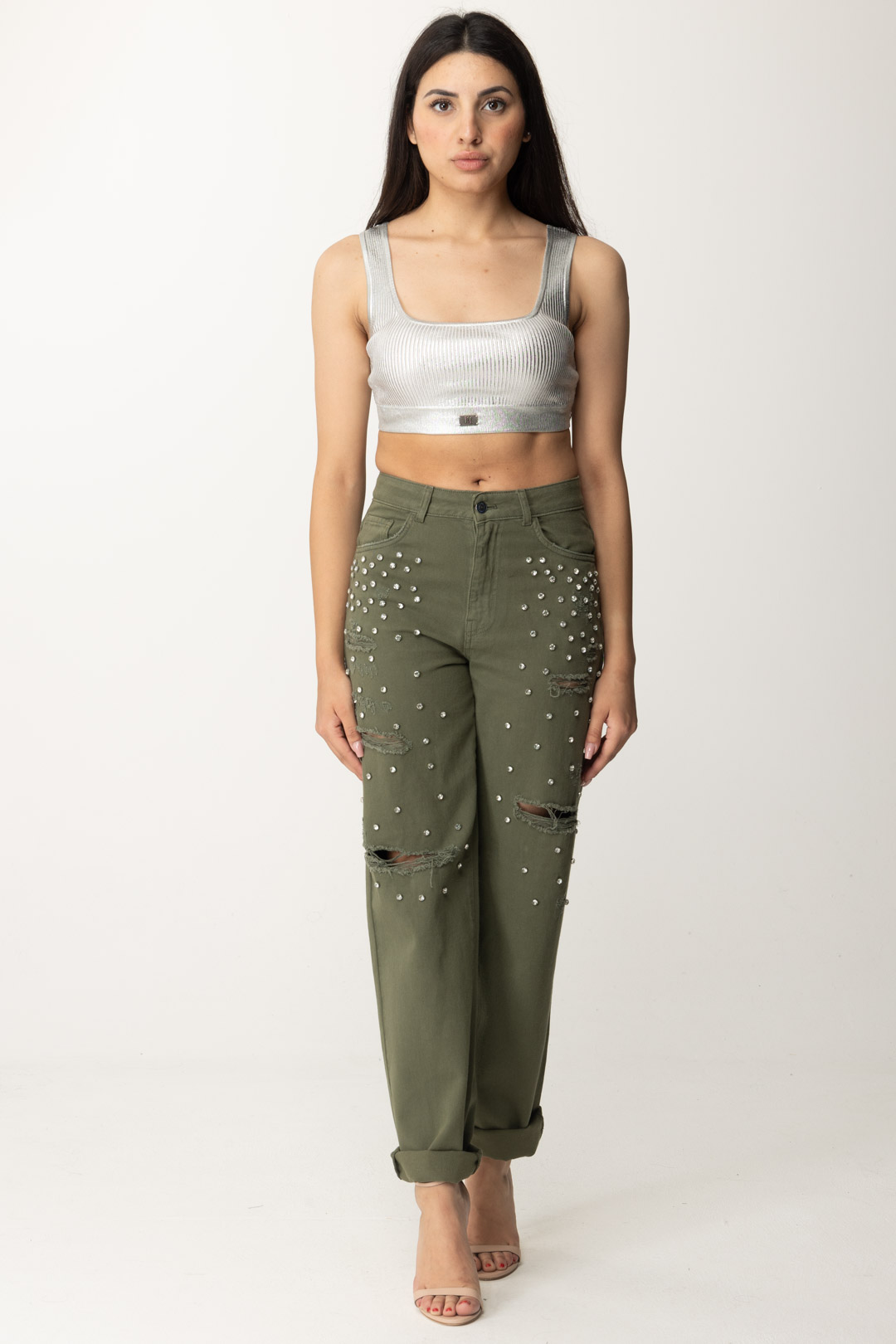 Vorschau: Elisabetta Franchi Crop-Top mit Lamé-Effekt aus Viskose Argento