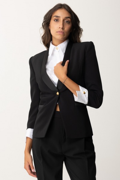 Elisabetta Franchi  Jacket with Satin Details and Cotton Cuffs GI11947E2 NERO