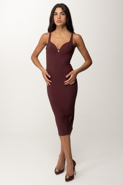 Elisabetta Franchi  Stretch Sheath Dress with Cup Cut and Charm AB71146E2 ROUGE NOIR