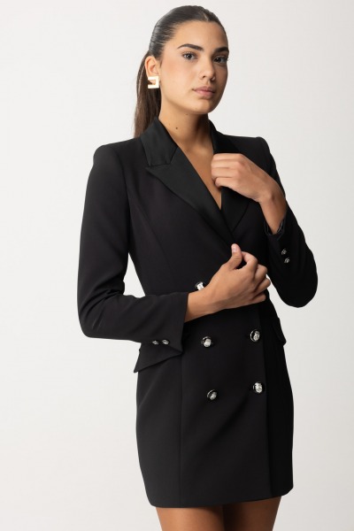 Elisabetta Franchi  Robe manteau in crêpe stretch con revers in raso AB74147E2 NERO