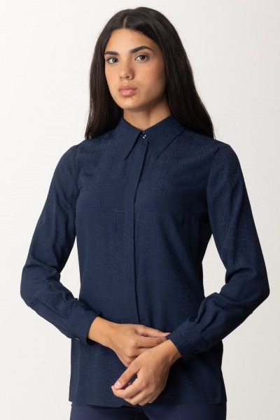 Elisabetta Franchi  Georgette Shirt with Lettering Print CA08446E2 NAVY