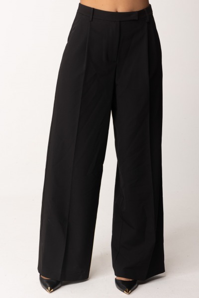 Patrizia Pepe  Wide-Leg Pleated Viscose Trousers 2P1642 A498 NERO