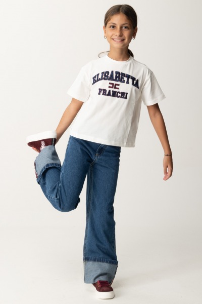 ELISABETTA FRANCHI BAMBINA  Oversized T-shirt with college-style embroidered logo EFTS2200JE006.D401