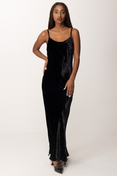 Manila Grace  Velvet slip dress A065OU NERO