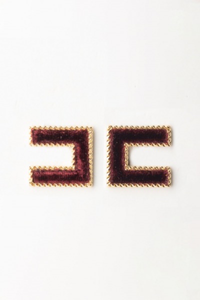 Elisabetta Franchi  Logo C Earrings with Velvet OR35B47E2 ORO GIALLO/ROUGE NOI