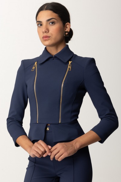 Elisabetta Franchi  Chaqueta con peplum y cremallera GI10046E2 NAVY