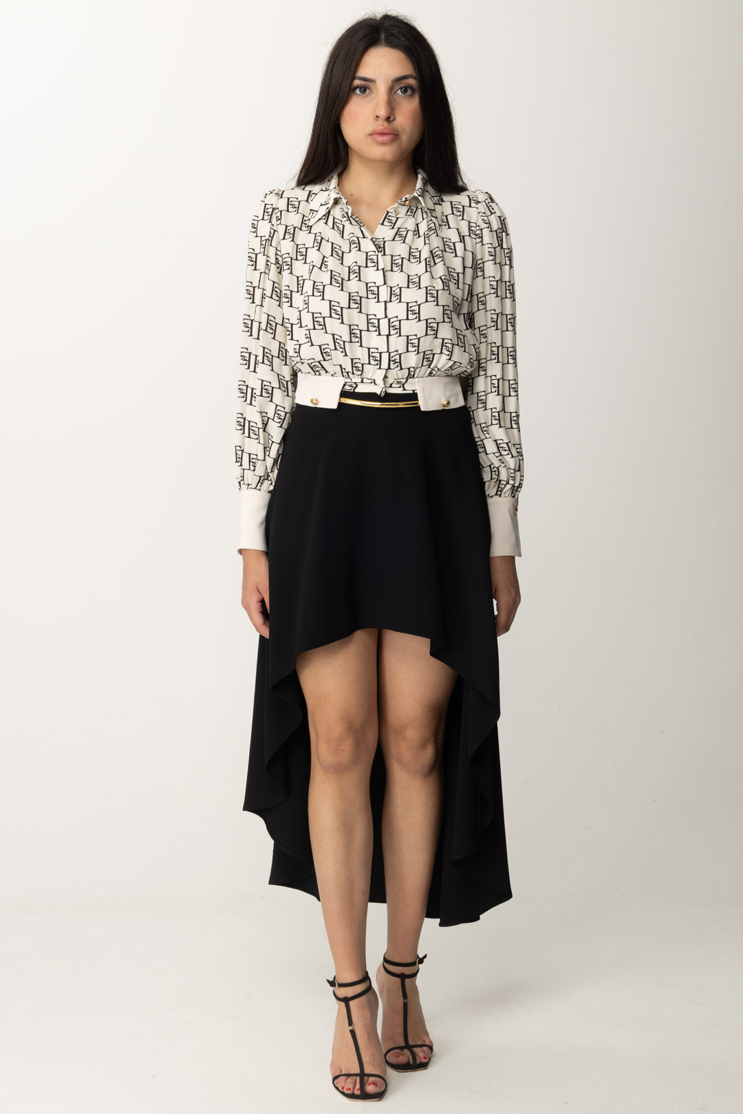 Preview: Elisabetta Franchi Asymmetric crepe skirt with belt Nero