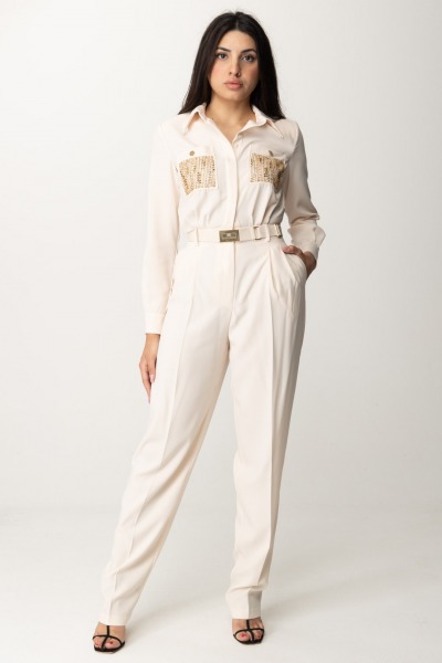 Elisabetta Franchi  Long jumpsuit with embroidered pockets TU01942E2 BURRO